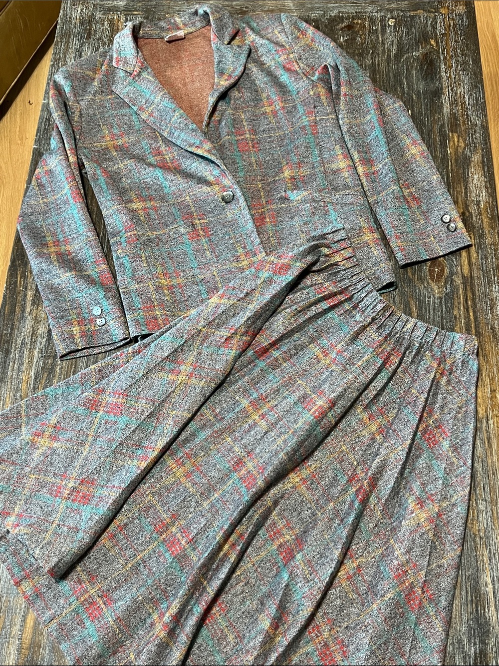 Vintage Graff California Ware Plaid A-Line Skirt Set in Multicolor Tweed